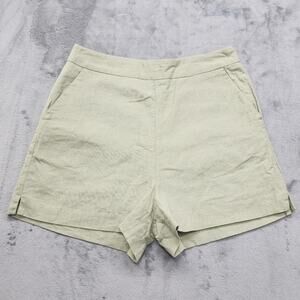 Glassons Shorts Womens 14 Green Linen Blend High Waist Back Zip Lined Preppy